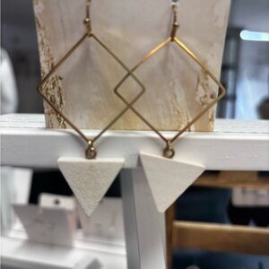 Geometric Gold and White Earrings